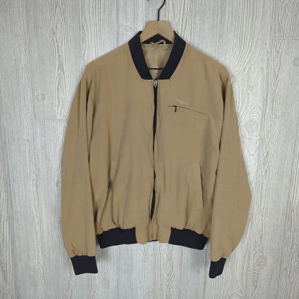 Giffini Lightweight Bomber Jacket Tan Black Trim Size Large Mens